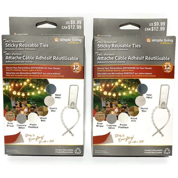 Simple Living Sticky Reusable Ties 12 Piece Indoor Outdoor Lot of 2 - Picture 2 of 7